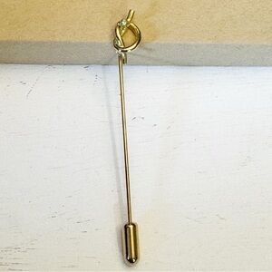 Vintage Gold Tone Art Nouveau Spiral Knot Crystal Stick Pin